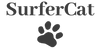 Logo of 'SurferCat' with a paw print on a white background