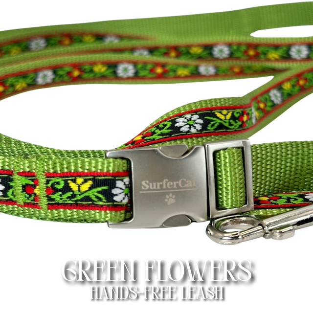 Hands-Free Leash - Green Flowers
